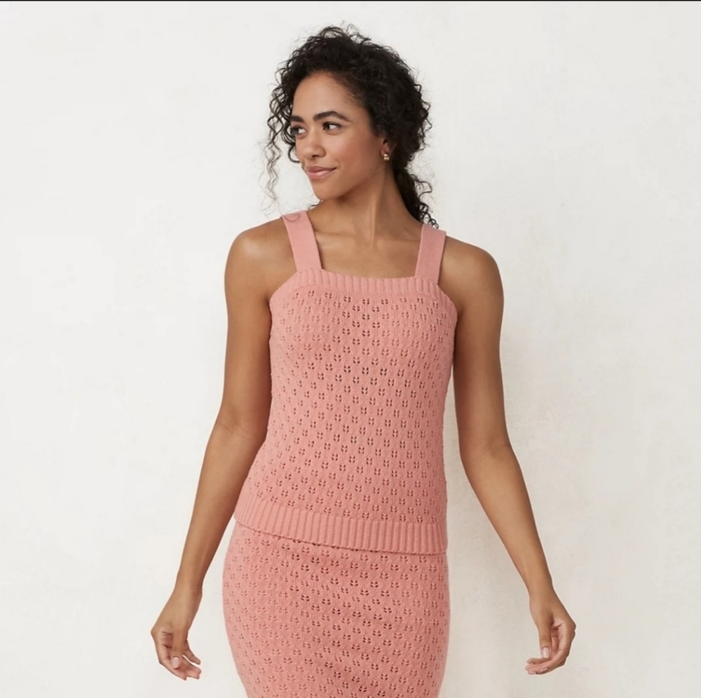 LC Lauren Conrad Pink Boho Knitted Tank Top; XL